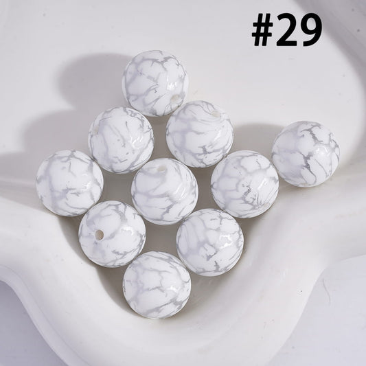White Color Round Printed Silicone Beads with Silver-Colored Cracks, 15MM, Number 29
