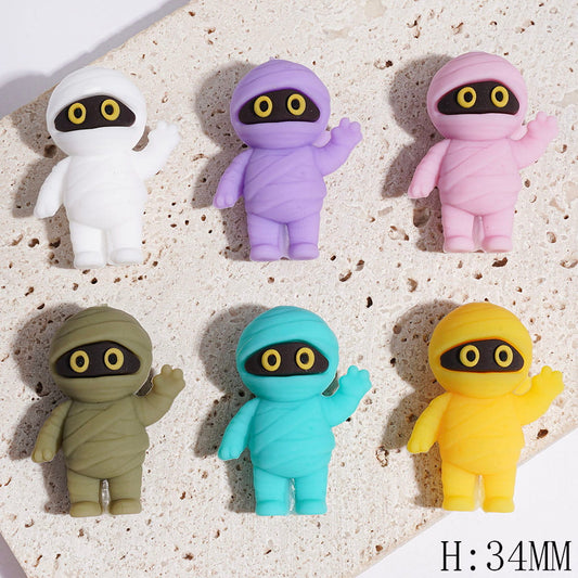 3D Cute Mummy Waving Gesture with Colorful Bandage Details Silicone Focal Beads, Height 34MM, Multicolor