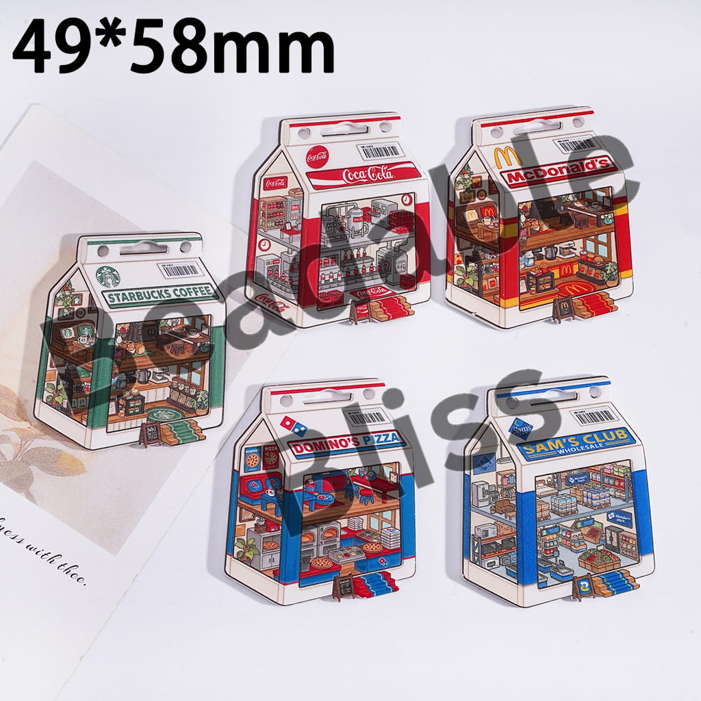 Acrylic Pendant Milk Carton Series with Store Interior Display Design, 49*58MM, Random Mix