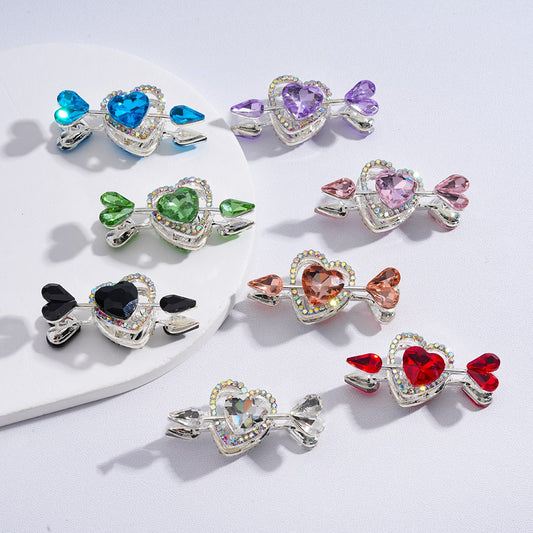 Cupid’s Arrow Heart with Rhinestones Multi-color Silver Alloy Beads 43*20MM