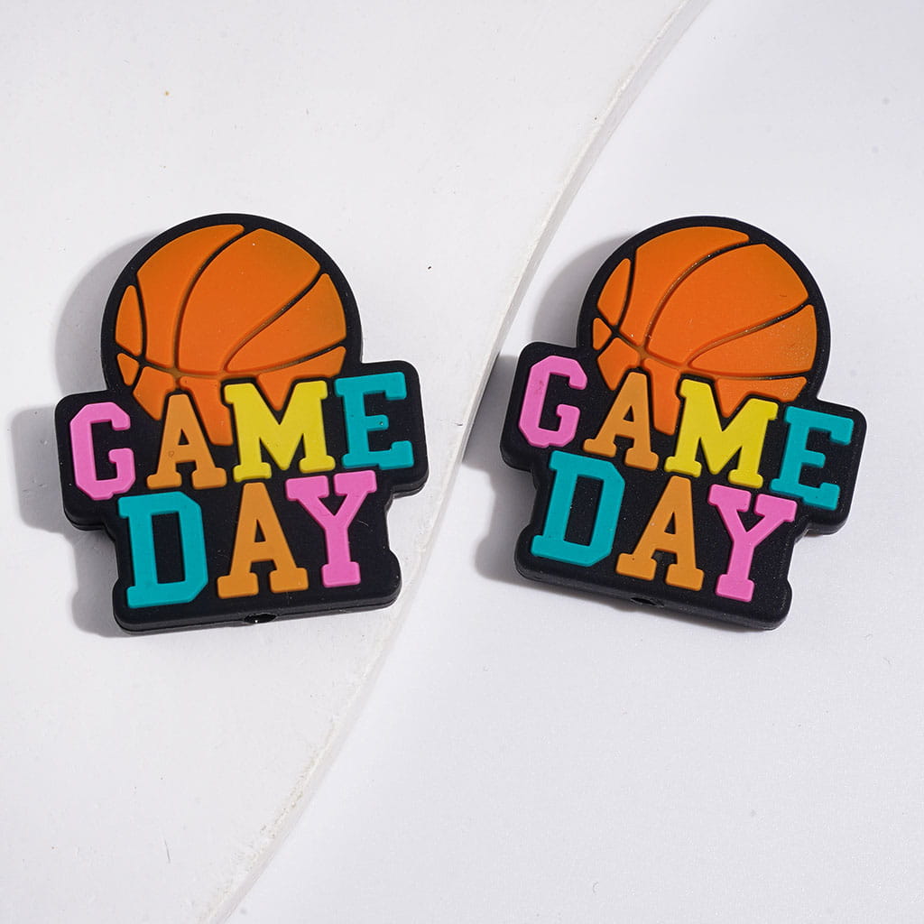 Assorted Designs Sports with Text "GAME DAY" Silicone Focal Beads