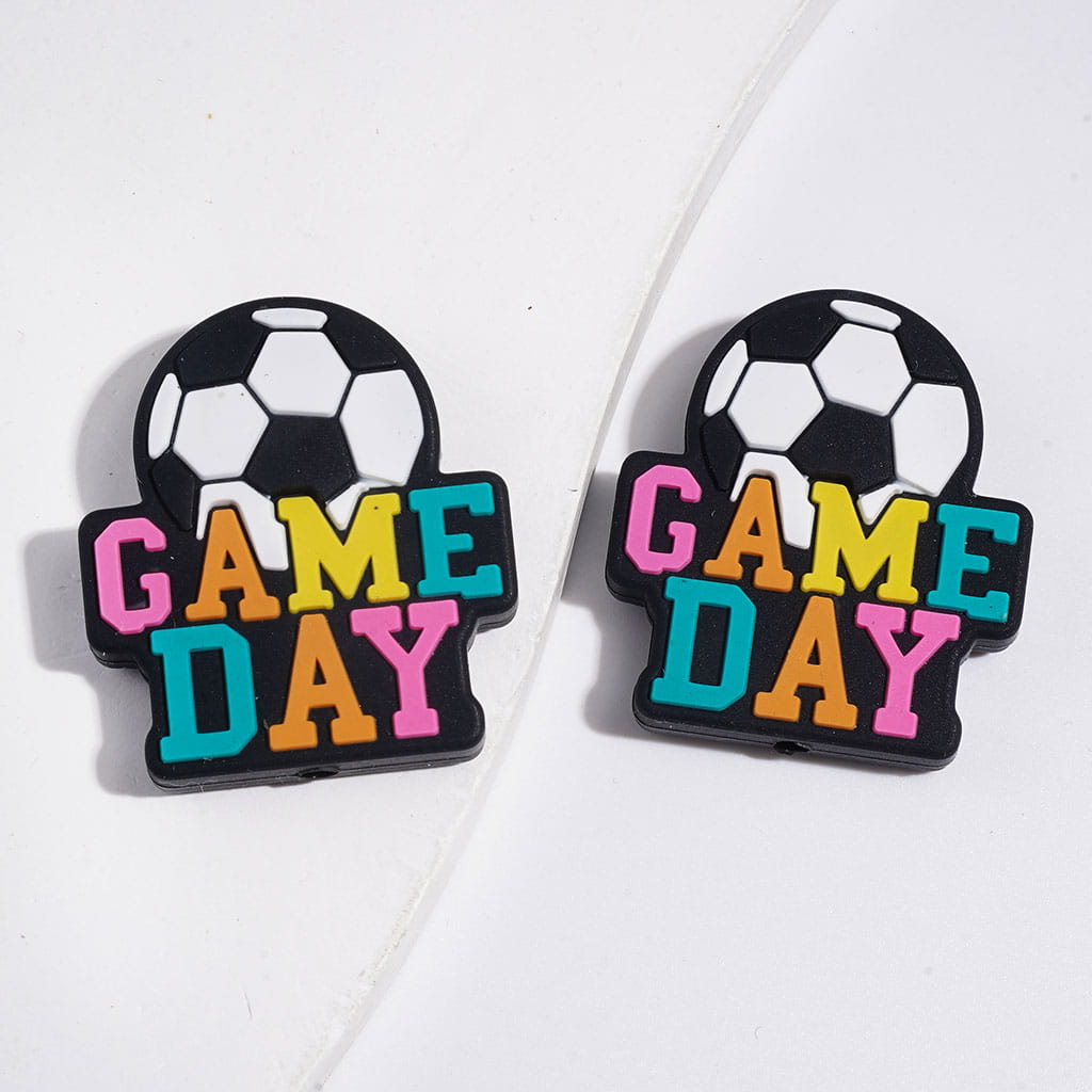 Assorted Designs Sports with Text "GAME DAY" Silicone Focal Beads