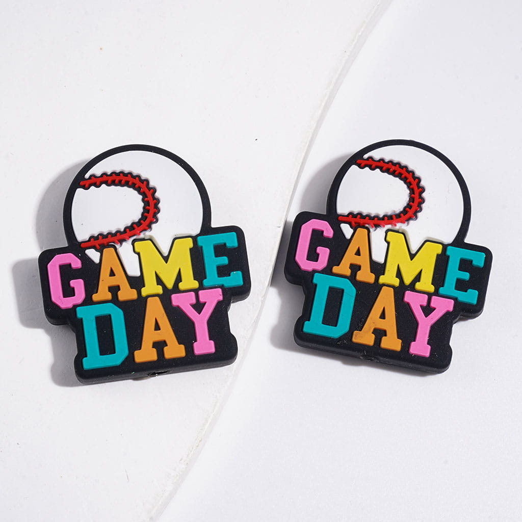 Assorted Designs Sports with Text "GAME DAY" Silicone Focal Beads