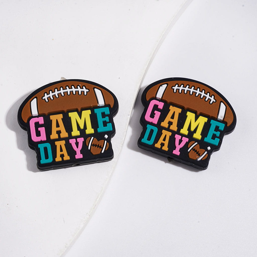 Assorted Designs Sports with Text "GAME DAY" Silicone Focal Beads