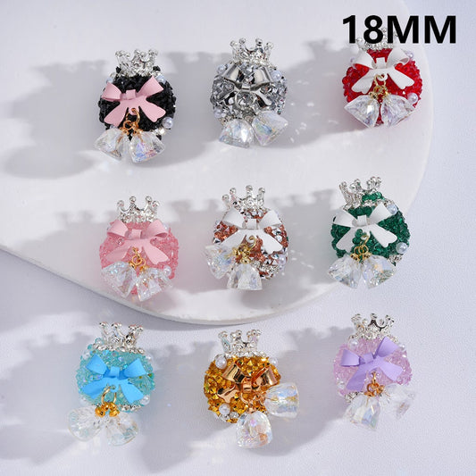 Crown & Bow Design with Pearls, Rhinestones, Crystals Multi-Color Sugar Acrylic Beads 18MM