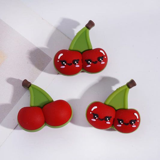 3D Cherubic Red Cherry Pair Silicone Focal Beads
