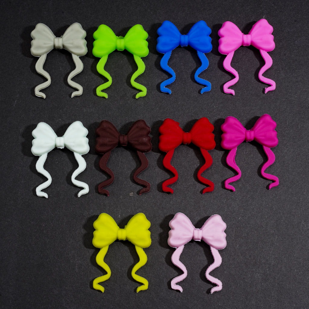 Silicone Focal Beads 3D Bowtie Bowknot with Long Ribbon, Various Colors, Random Mix