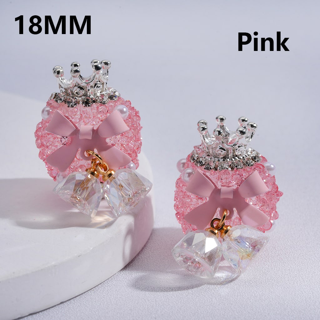 Crown & Bow Design with Pearls, Rhinestones, Crystals Multi-Color Sugar Acrylic Beads 18MM
