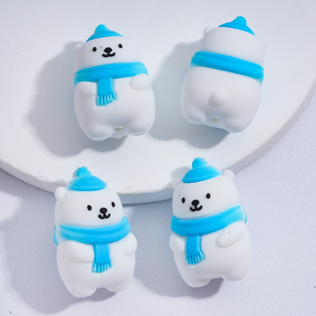 3D Winter Animals Set Polar Bear, Penguin, Snowman, Elk, Yeti Silicone Focal Beads