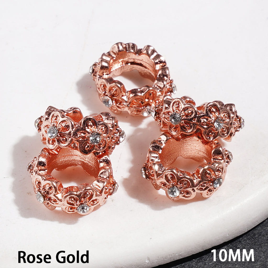 Elegant Flower with Clear Rhinestone Metal Spacer Beads, 10MM, Multi-Color