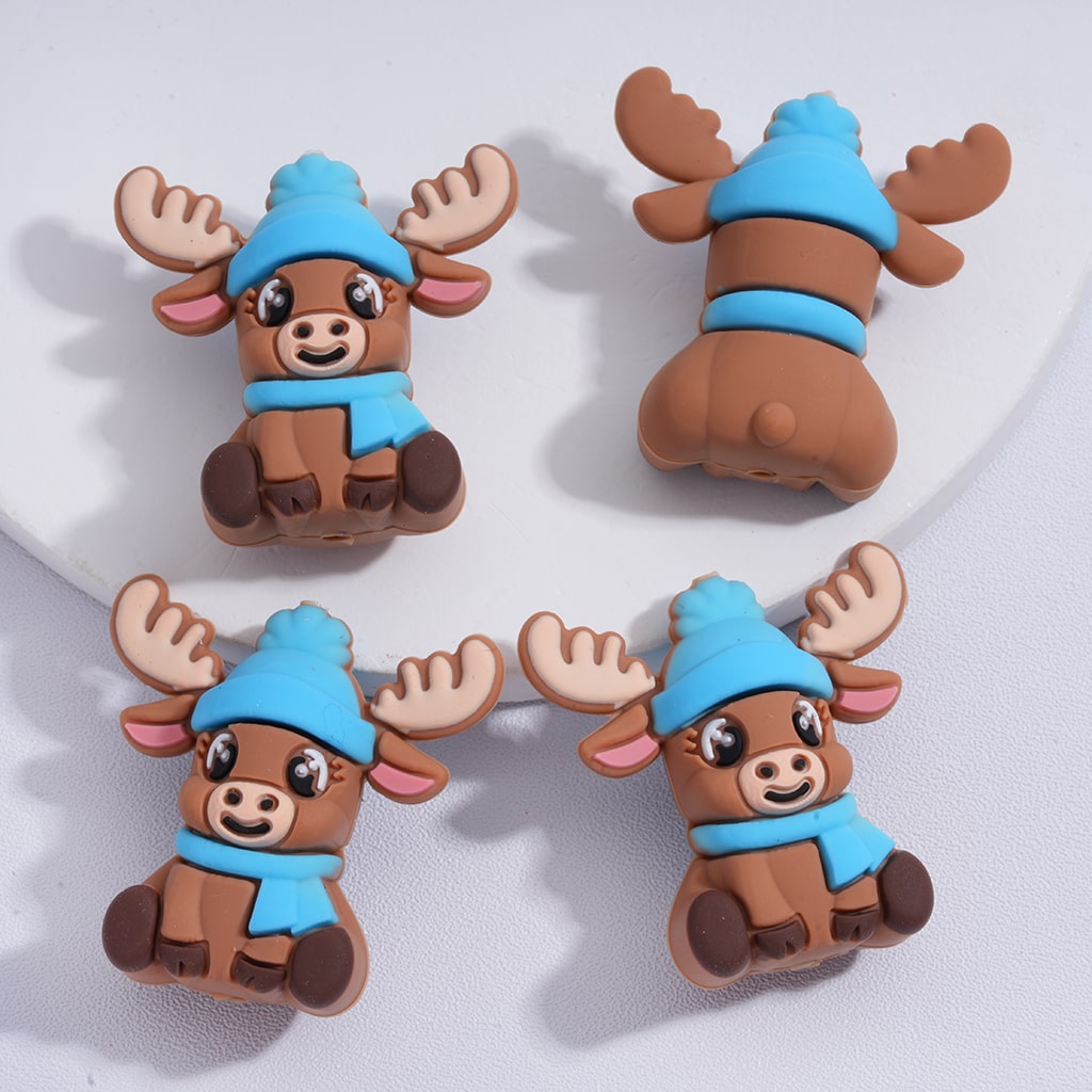 3D Winter Animals Set Polar Bear, Penguin, Snowman, Elk, Yeti Silicone Focal Beads