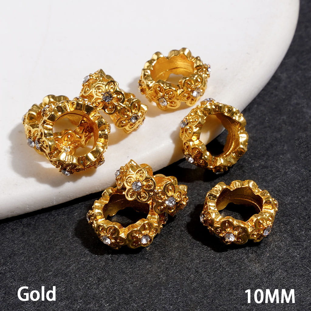 Elegant Flower with Clear Rhinestone Metal Spacer Beads, 10MM, Multi-Color