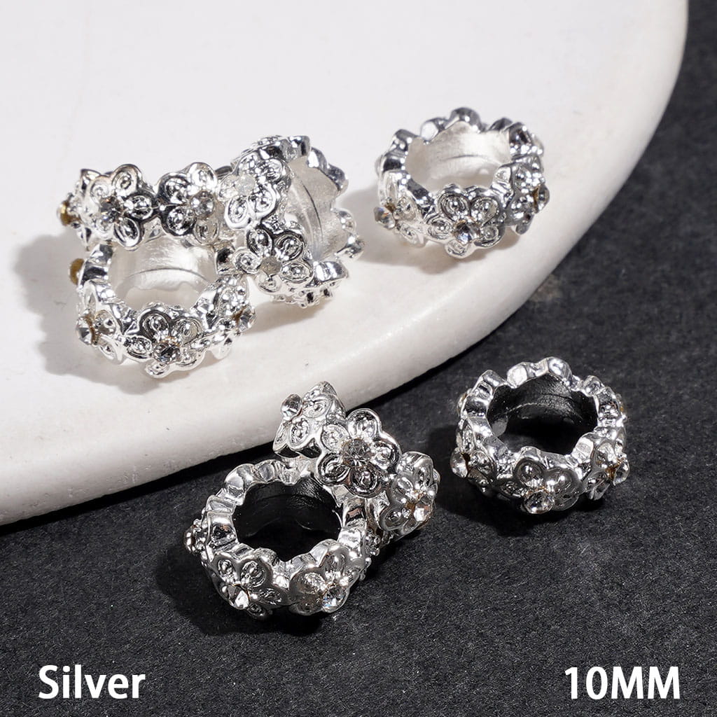 Elegant Flower with Clear Rhinestone Metal Spacer Beads, 10MM, Multi-Color