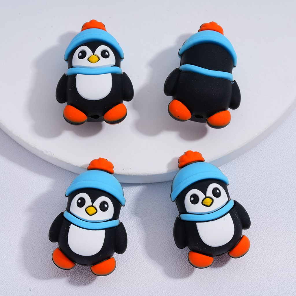 3D Winter Animals Set Polar Bear, Penguin, Snowman, Elk, Yeti Silicone Focal Beads