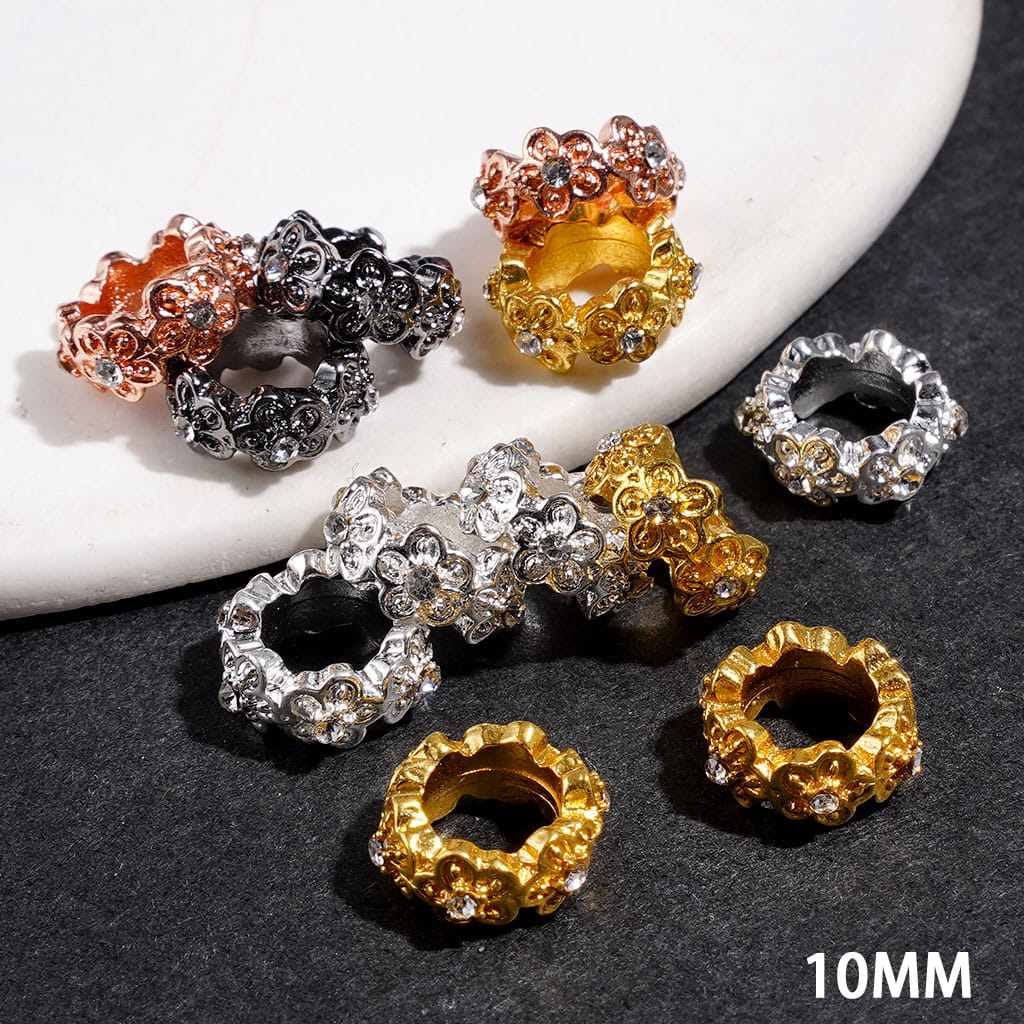 Elegant Flower with Clear Rhinestone Metal Spacer Beads, 10MM, Multi-Color