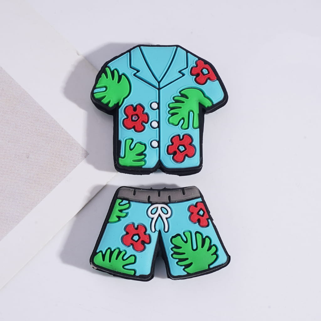 Teal Hawaiian Style Short-Sleeve and Shorts Silicone Focal Beads