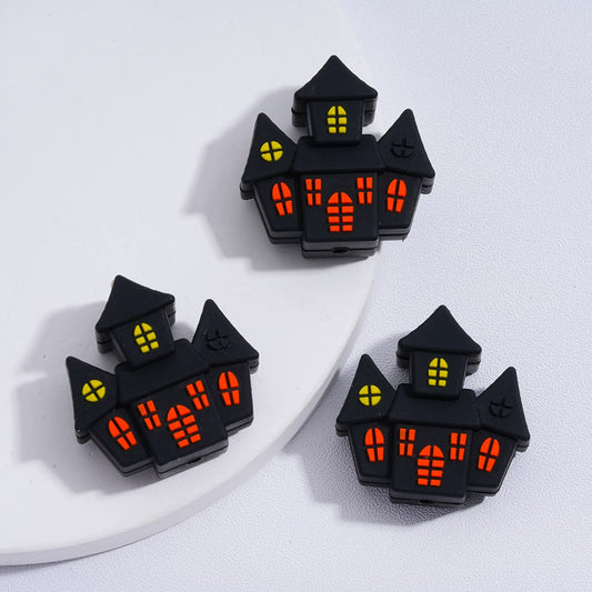 Black Haunted Ghost House Castle for Halloween Horror Theme 3D Silicone Focal Beads