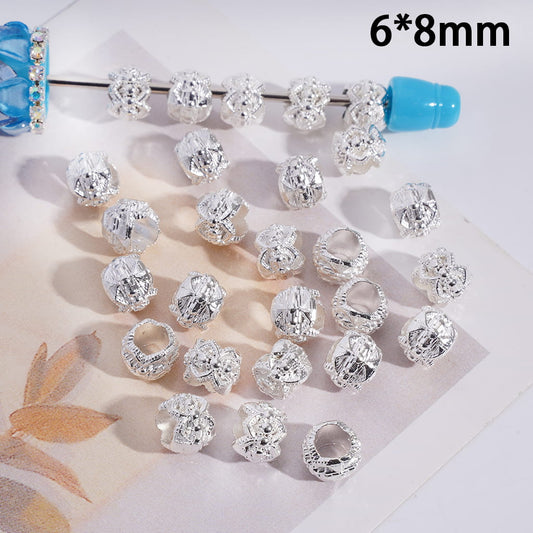 Silver Retro Floral Big Hole Metal Beads Big Hole Beads 6*8MM (The Hole Diameter is 5 MM)