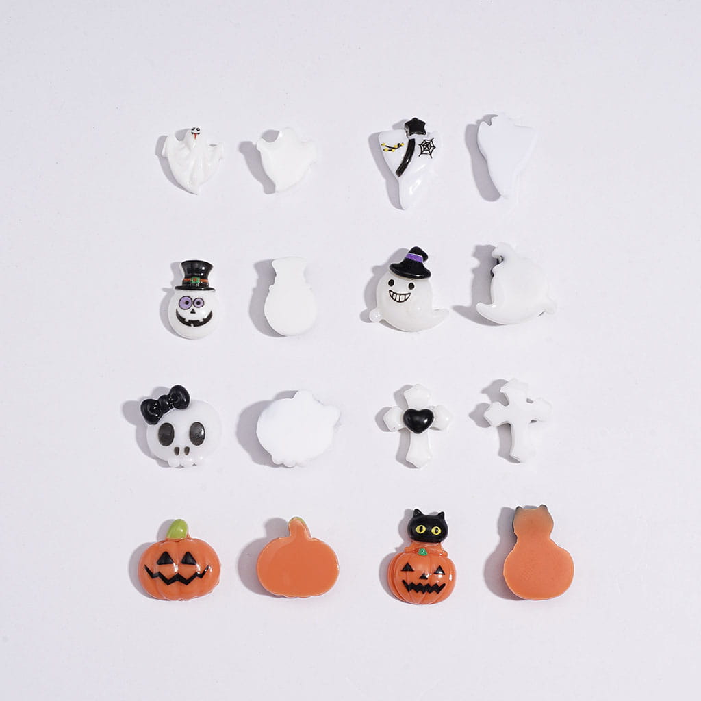 Spooky Festive Series Mini Pumpkin, Bat, Magic Hat, Cat, Cross, Skull, and Bowtie Design Halloween Theme Charms for Jewelry Accessories