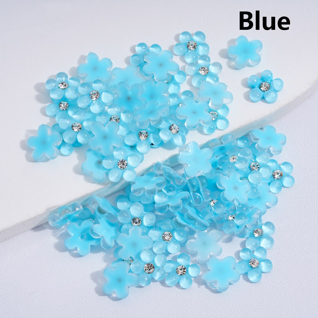 Mini Pearl Flower Design with Clear Rhinestones Charm Beads Solid Colors 10MM