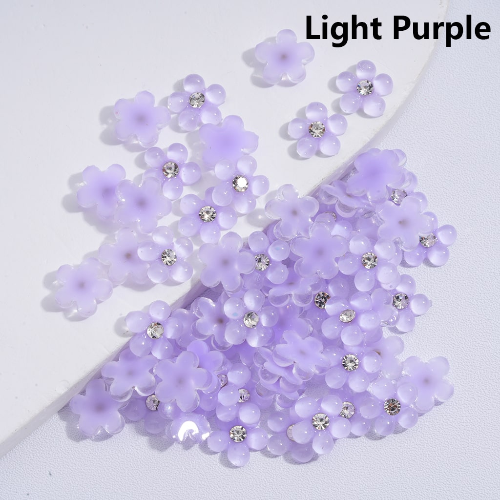 Mini Pearl Flower Design with Clear Rhinestones Charm Beads Solid Colors 10MM