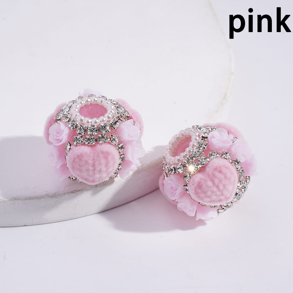 Fluffy Heart and Rose Flowers Clear Rhinestone and White Pearl Chains Round Acrylic Beads 22MM
