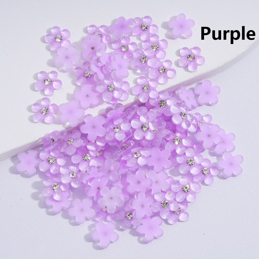 Mini Pearl Flower Design with Clear Rhinestones Charm Beads Solid Colors 10MM