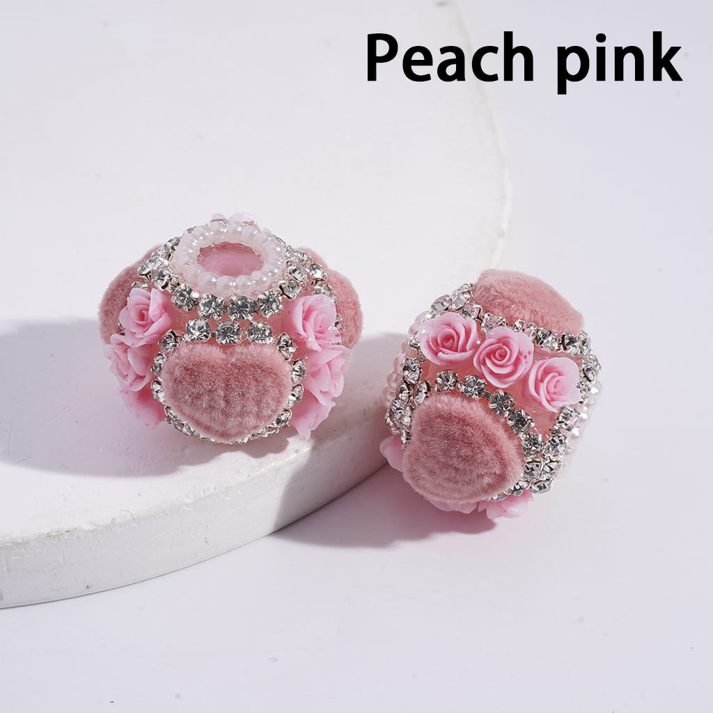 Fluffy Heart and Rose Flowers Clear Rhinestone and White Pearl Chains Round Acrylic Beads 22MM