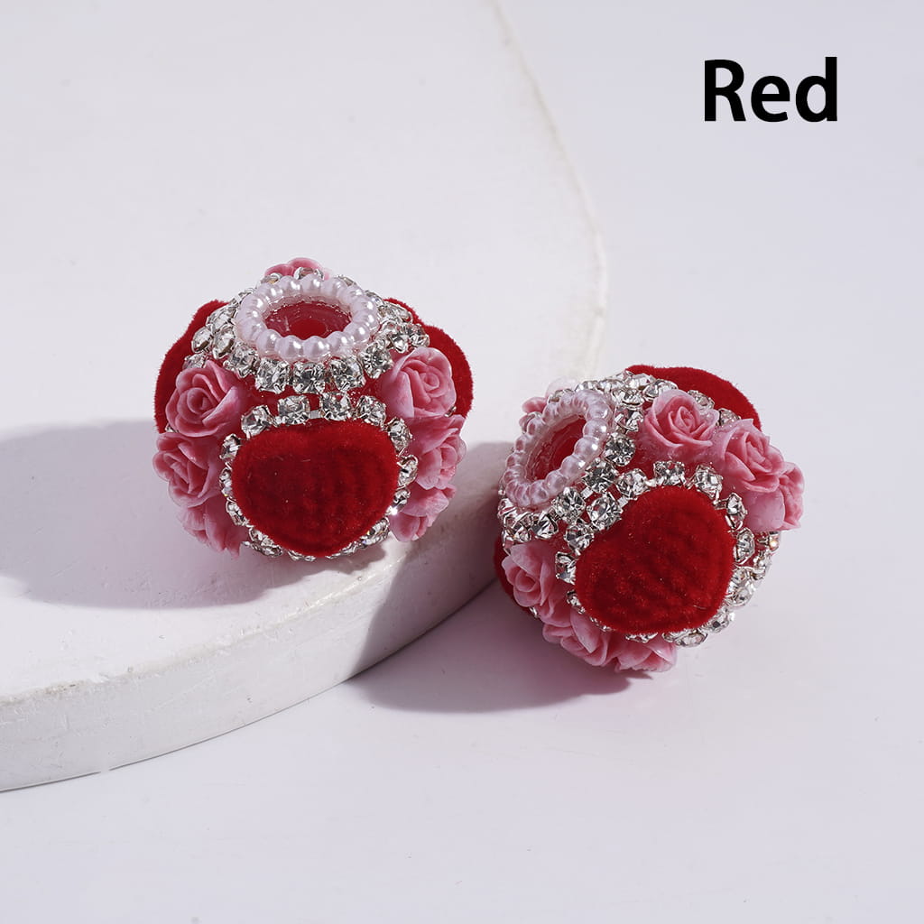 Fluffy Heart and Rose Flowers Clear Rhinestone and White Pearl Chains Round Acrylic Beads 22MM