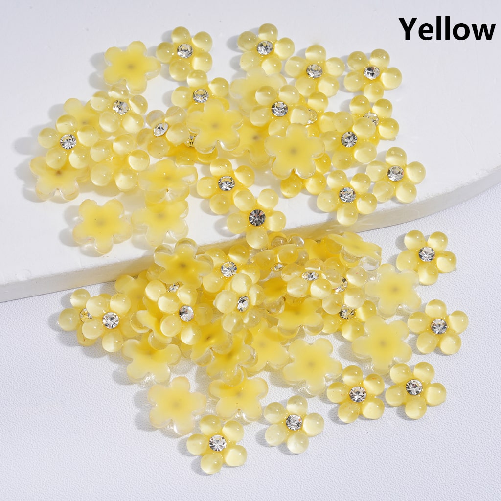 Mini Pearl Flower Design with Clear Rhinestones Charm Beads Solid Colors 10MM