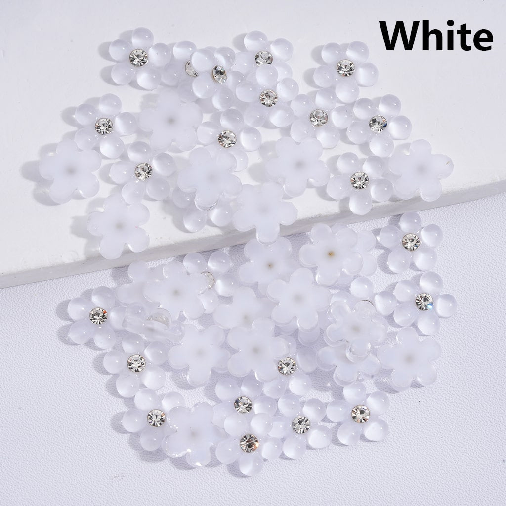 Mini Pearl Flower Design with Clear Rhinestones Charm Beads Solid Colors 10MM