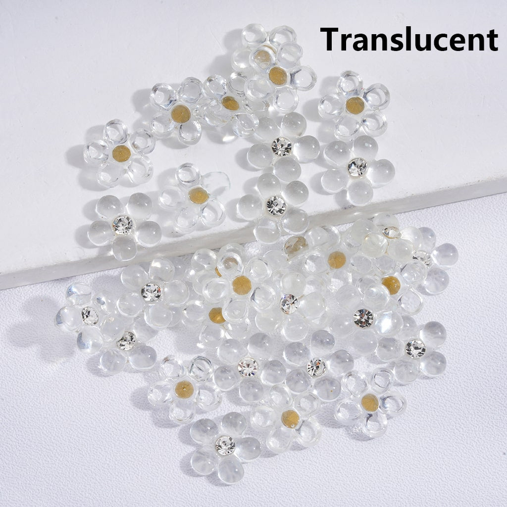 Mini Pearl Flower Design with Clear Rhinestones Charm Beads Solid Colors 10MM