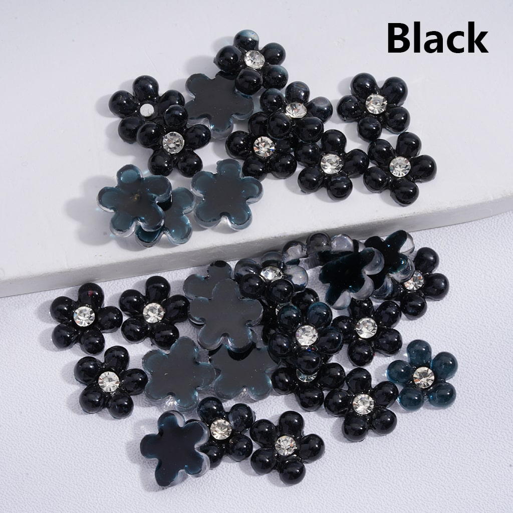 Mini Pearl Flower Design with Clear Rhinestones Charm Beads Solid Colors 10MM