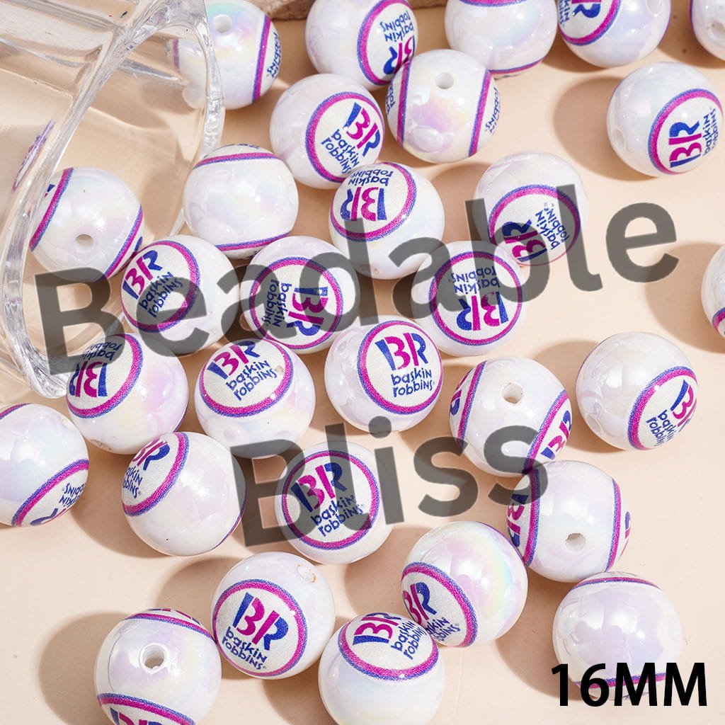 UV Coated BR Ice-Cream Printed Acrylic Beads for Bracelets, 16MM