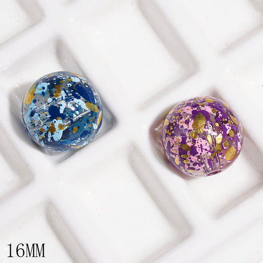 Multicolor Ink Splash Spots with Gold Foil Accent Printed Round Acrylic Beads for Bracelets, 16MM, Random Mix