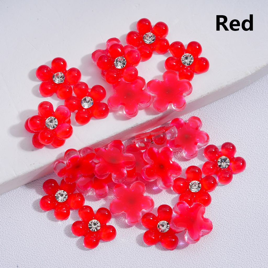 Mini Pearl Flower Design with Clear Rhinestones Charm Beads Solid Colors 10MM