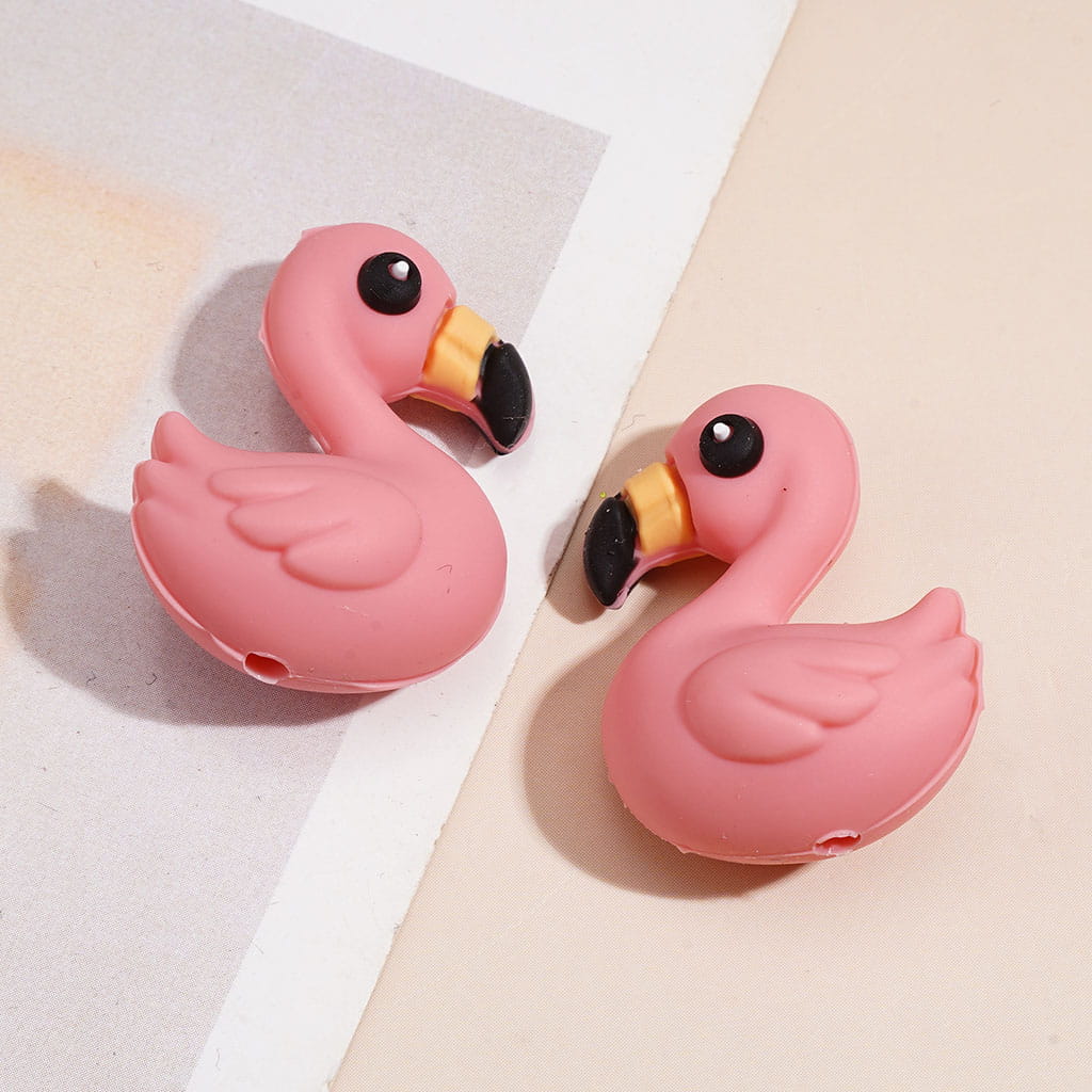 3D Cute Flamingo Series Silicone Focal Beads, Multi-Color