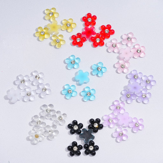 Mini Pearl Flower Design with Clear Rhinestones Charm Beads Solid Colors 10MM