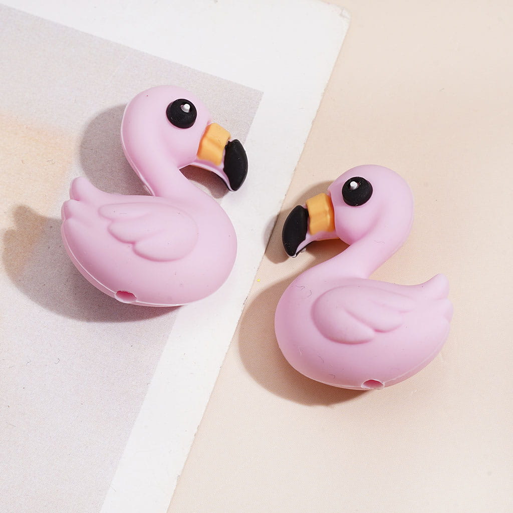 3D Cute Flamingo Series Silicone Focal Beads, Multi-Color