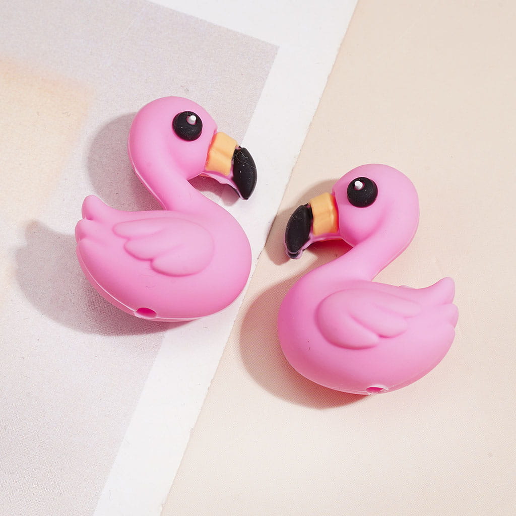 3D Cute Flamingo Series Silicone Focal Beads, Multi-Color