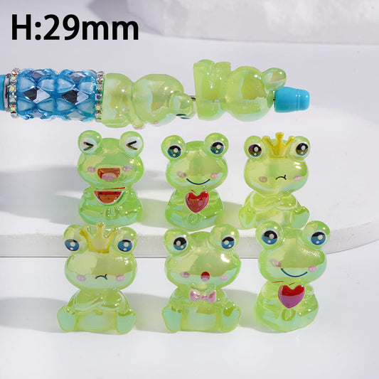 UV‑Coated Translucent Bright Green Frog Acrylic Beads 29mm Random Mix