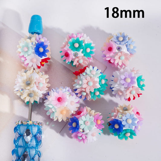 Colorful Flowers Round Clay Beads with AB Rhinestones, 18MM, Random Mix