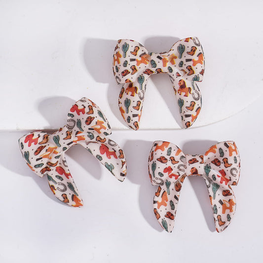 Soft Bowtie on Horse Print Silicone Focal Bead 40MM
