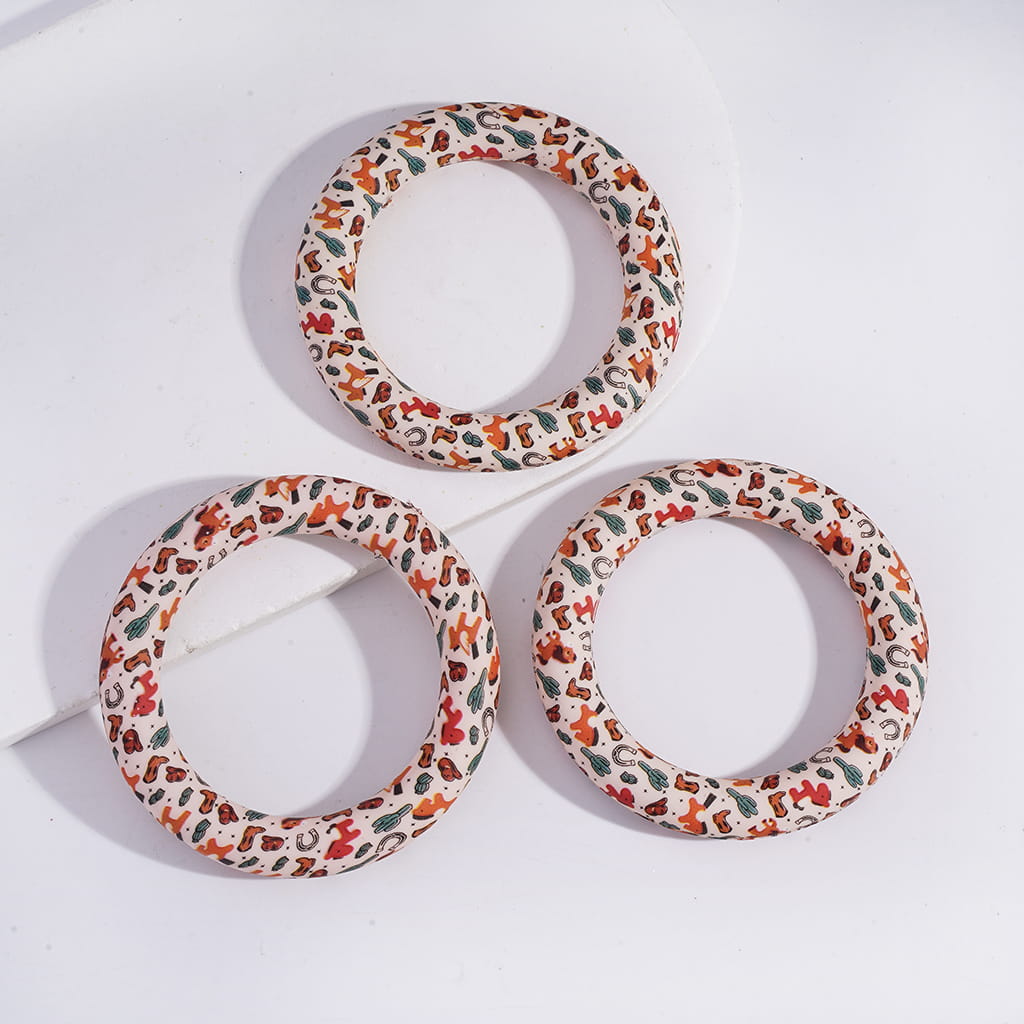 Soft Round Ring on Horse Print Silicone Focal Beads 65MM