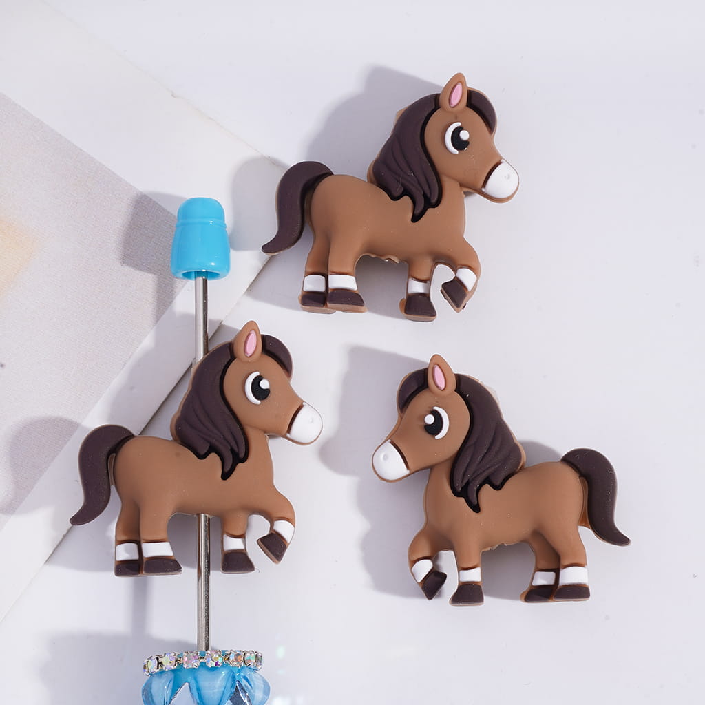 3D Animal Horse Series in Various Colors Silicone Focal Beads