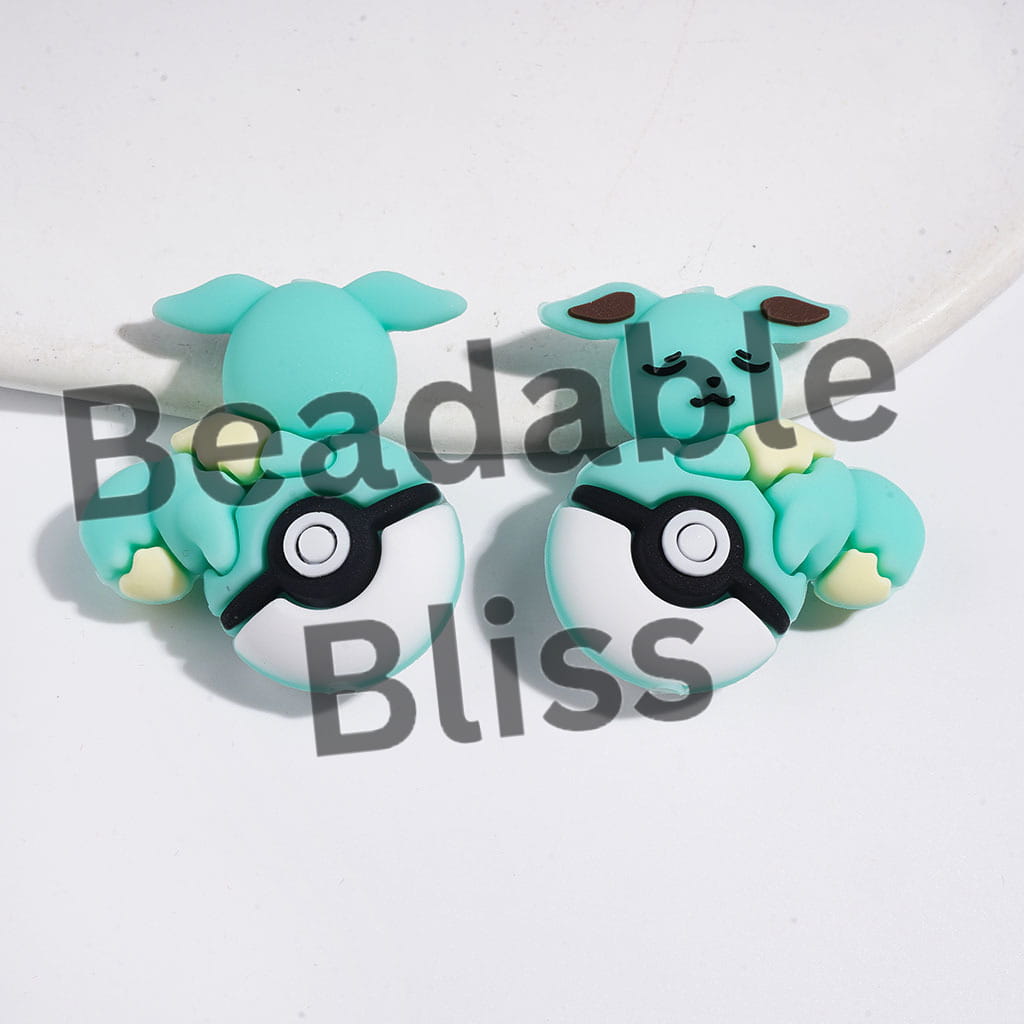 3D Cute Elf Character Resting on Magic Ball Silicone Focal Beads, 31*33MM, Multi-Color