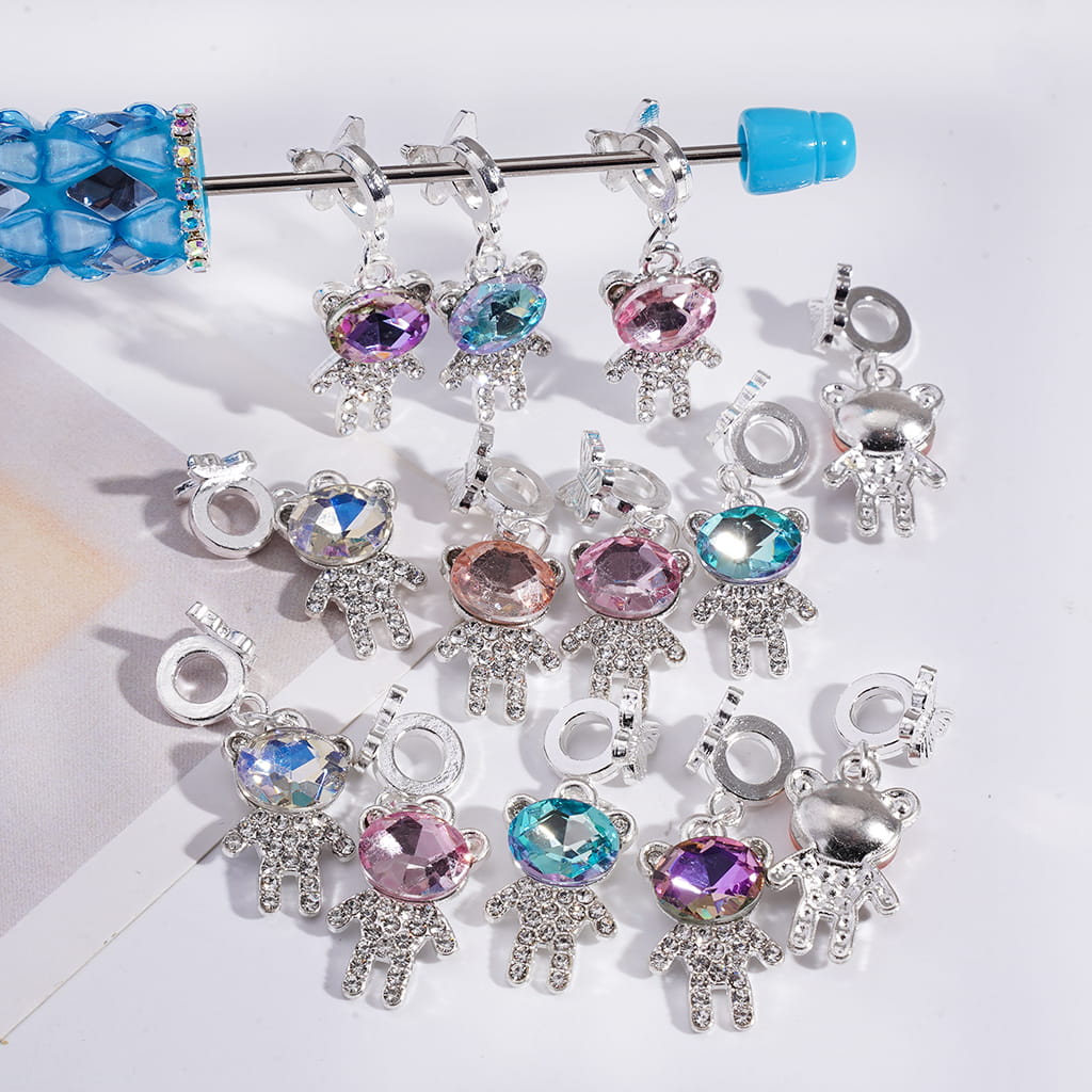 Bling Bling Multi‑Color Butterfly & Rhinestone Bear Silver Alloy Bail Charms Random Mix