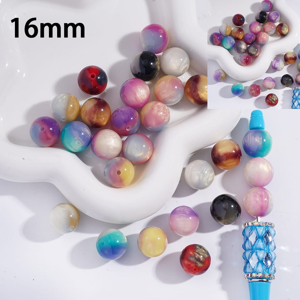 Three Ombre Colors Color‑Changing with Gold Glitter, Round Acrylic Beads for Bracelets 16MM Random Mix