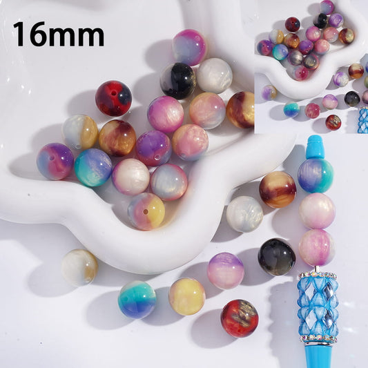 Three Ombre Colors Color‑Changing with Gold Glitter, Round Acrylic Beads for Bracelets 16MM Random Mix