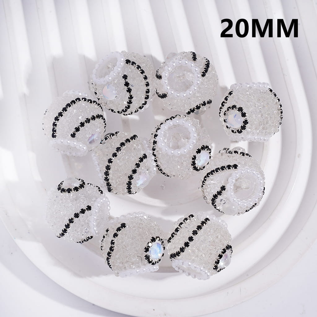 Black Rhinestone & White Pearl Chains Clear Cone Shape Rhinestones, Black & White Sugar Acrylic Beads 20MM,
